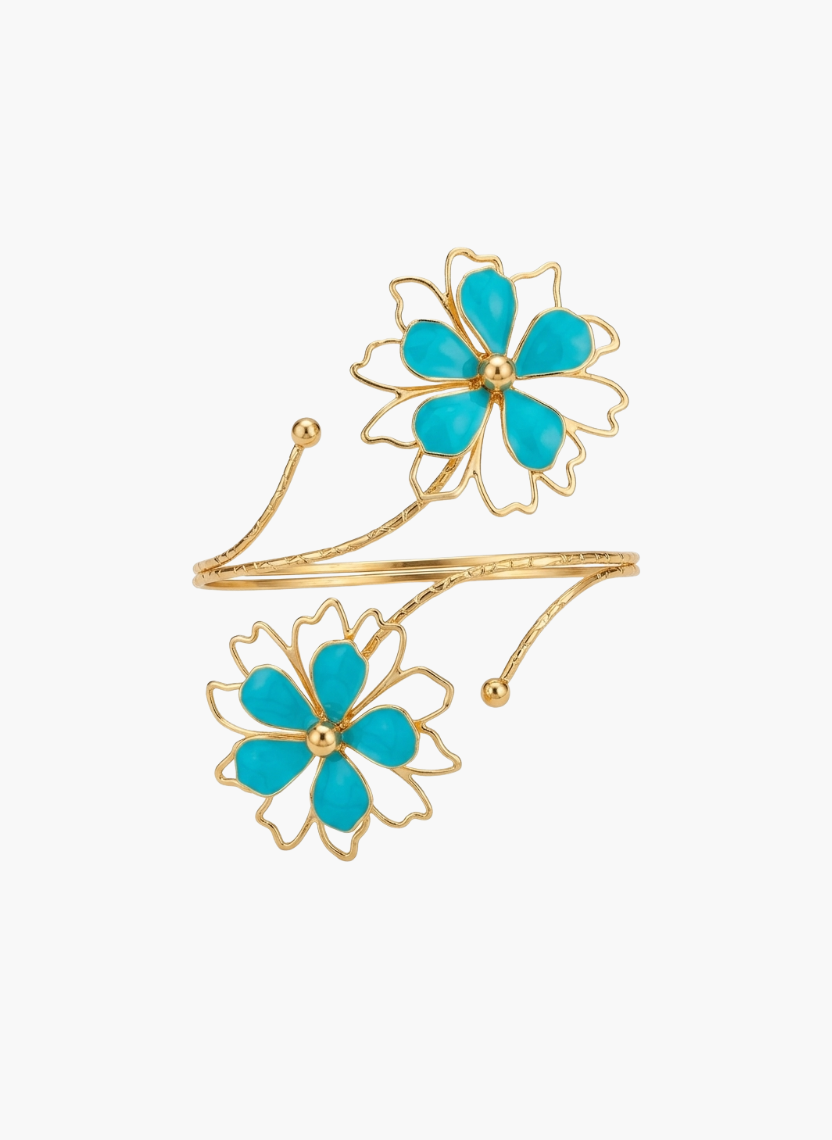 Turquoise Floral Gold Cuff