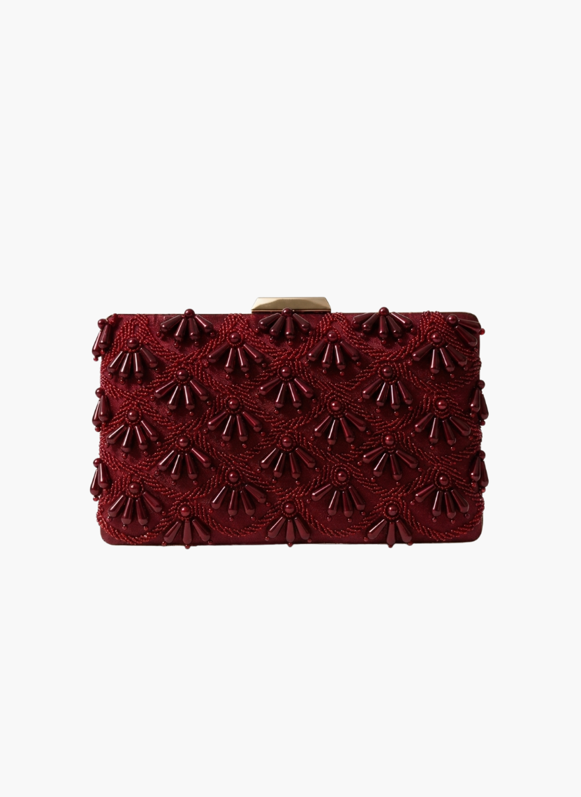 Maroon Beaded Clutch