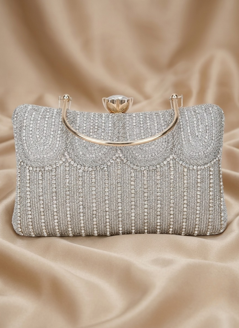 Silver Beaded Clutch