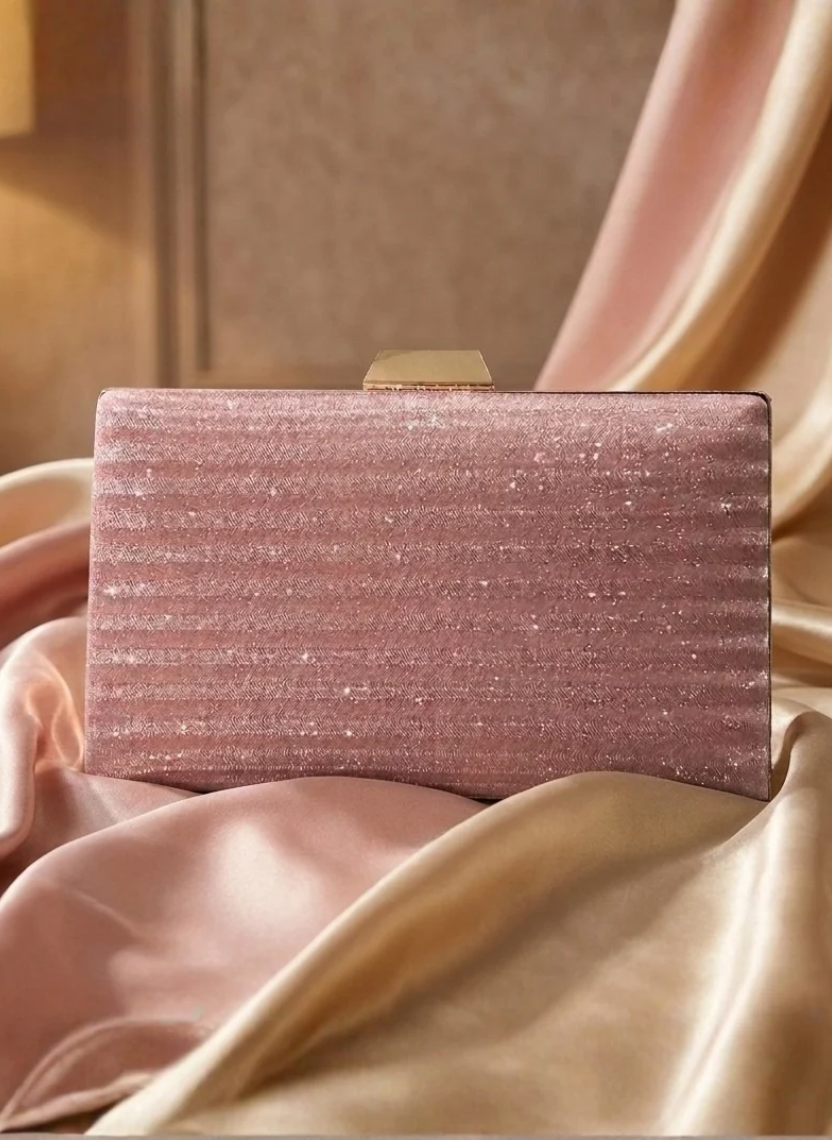 Elegant Pink Shimmer Box Clutch
