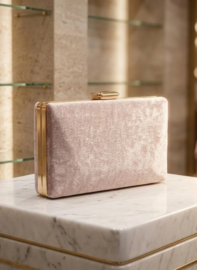 Elegant Champagne Nude Velvet Box Clutch