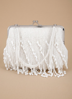 White Beaded Fringe Clutch