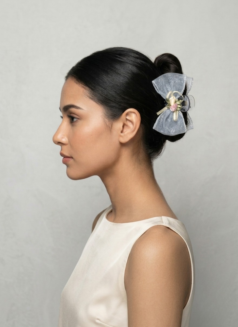 Floral Bow Claw Clip