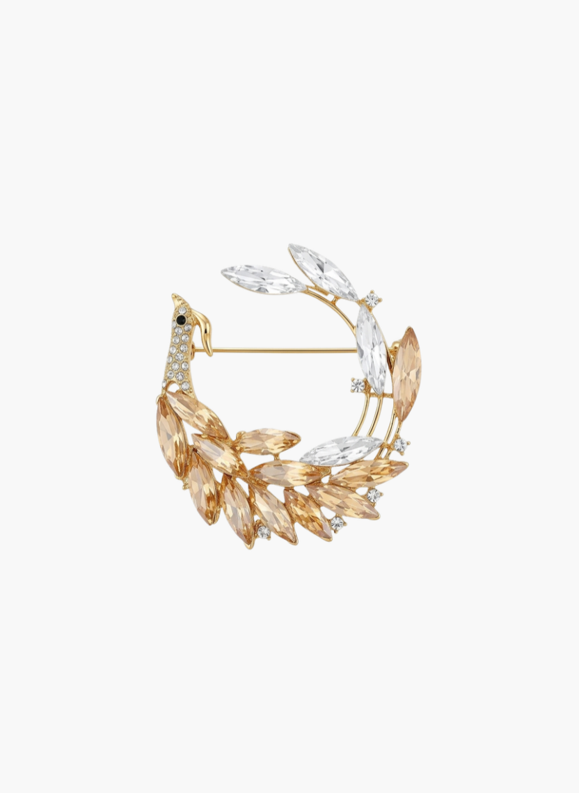 Golden Crystal Peacock Brooch