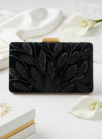 Black Leaf Embroidered Clutch