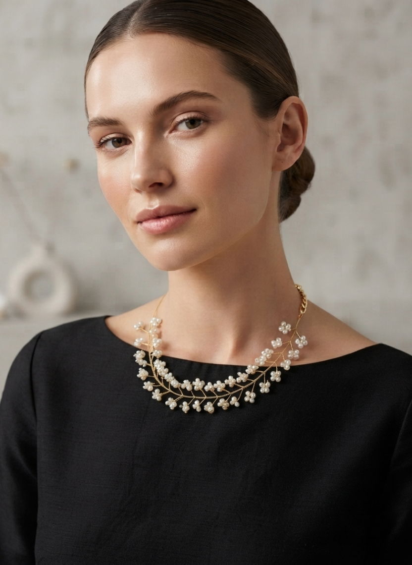 Pearl Floral Wire Necklace