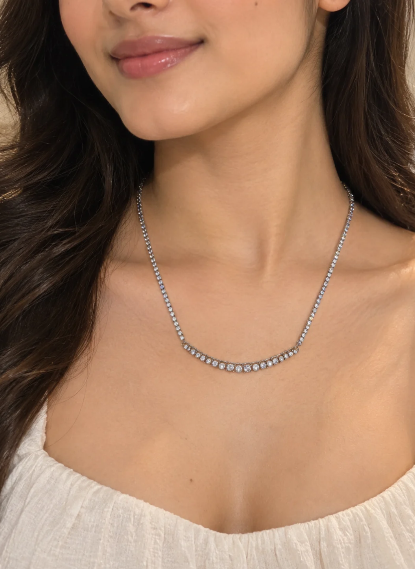 Silver Graduated Tennis Necklace