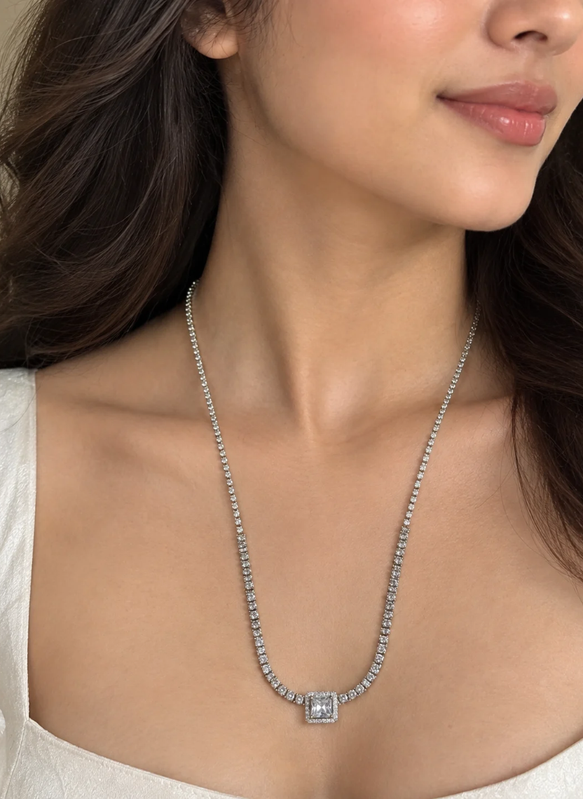Long Square Halo Necklace