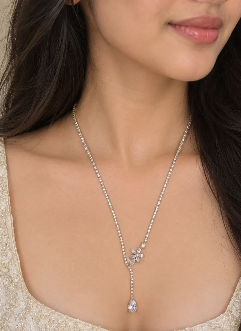 Floral Lariat Crystal Necklace