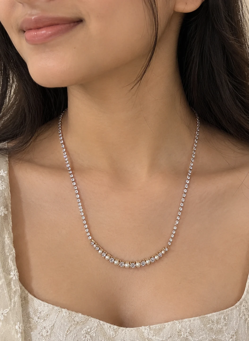Pearl Crystal Tennis Necklace