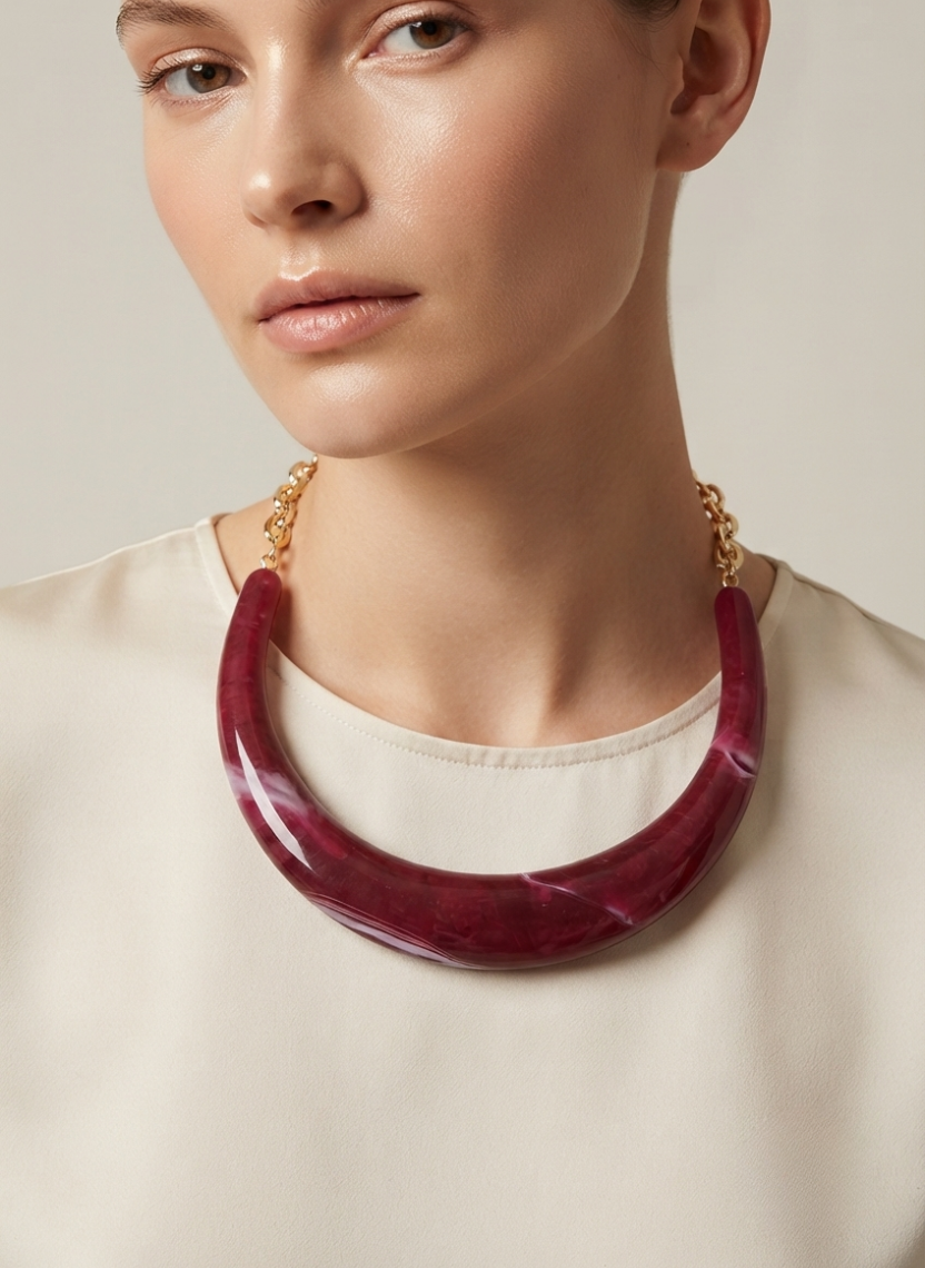 Burgundy Marbled Collar Necklace