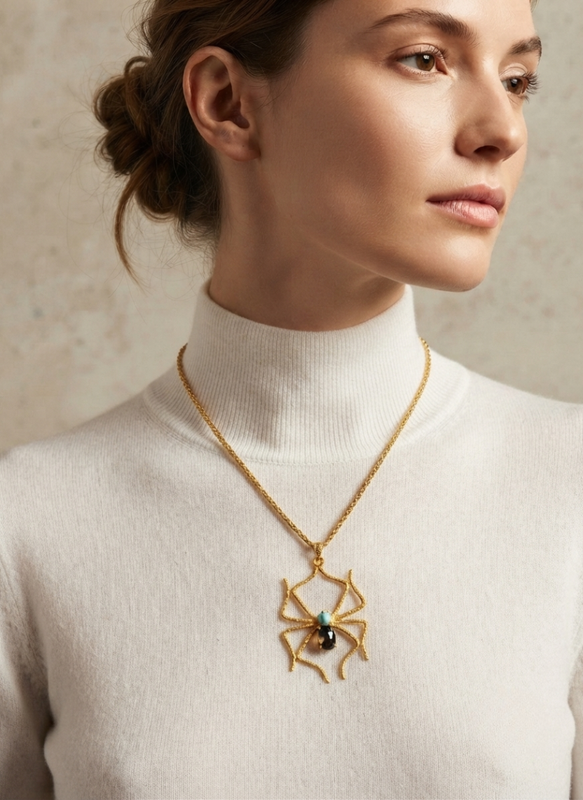 Gold Spider Pendant Necklace