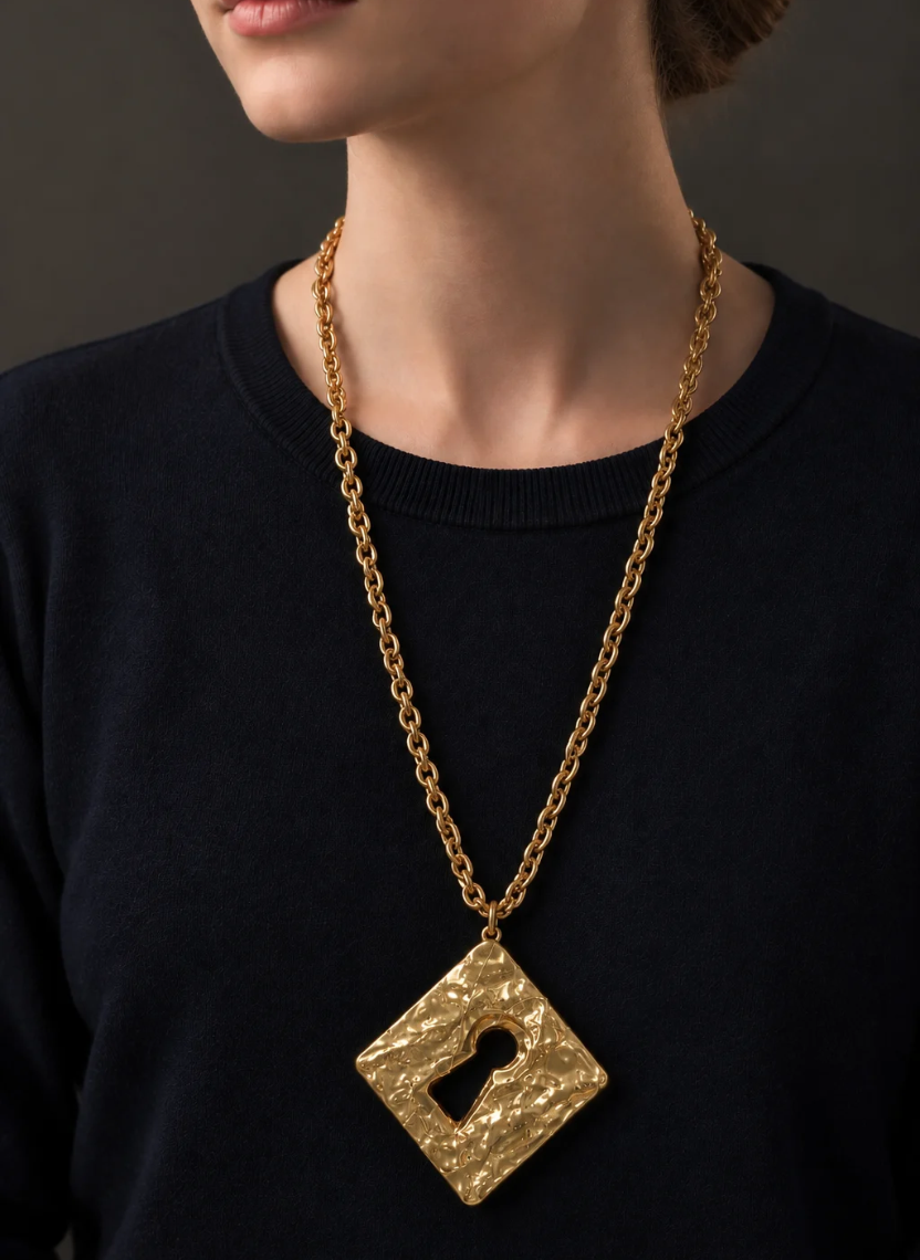 Gold Keyhole Pendant Necklace