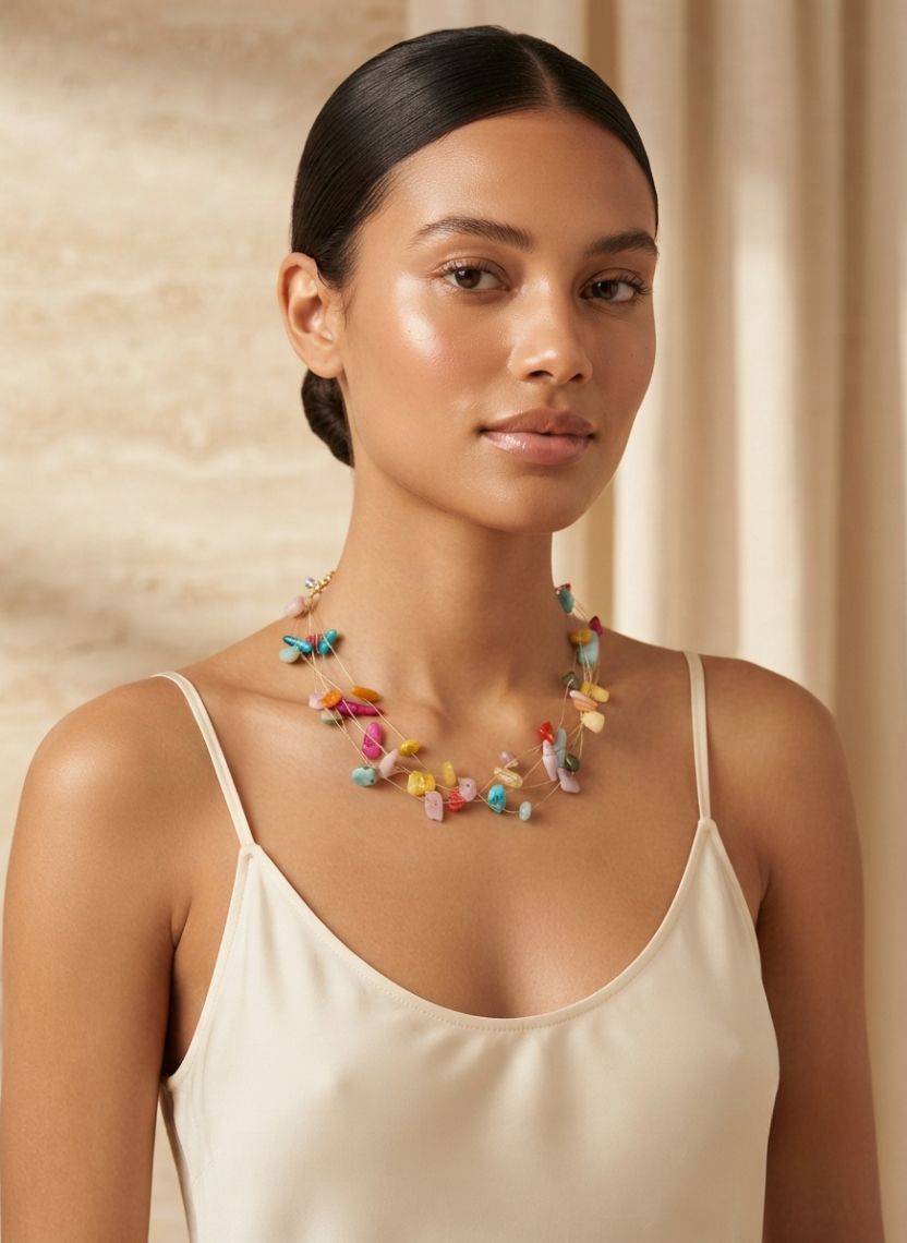 Multicolor Stone Bead Necklace