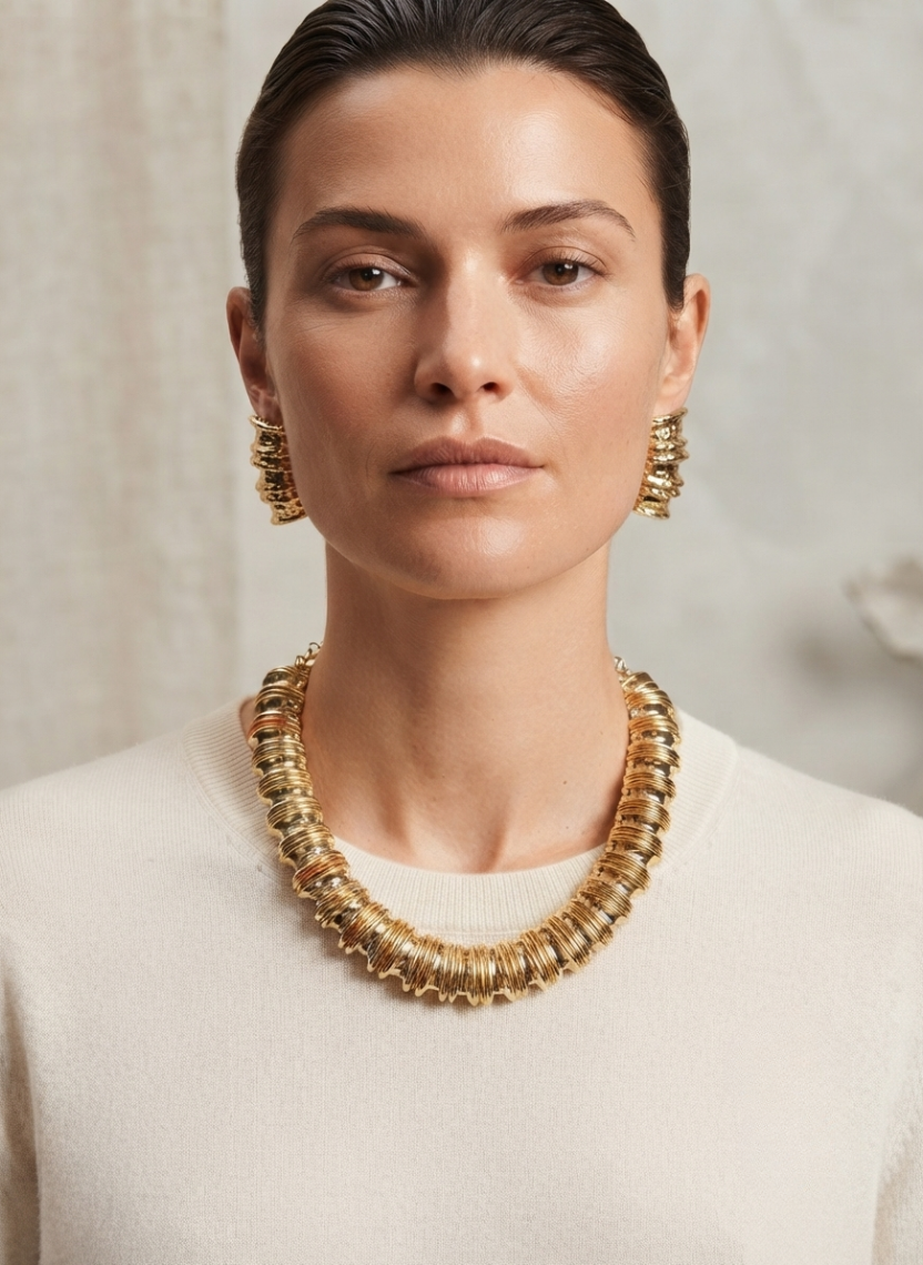 Gold Ribbed Statement Set