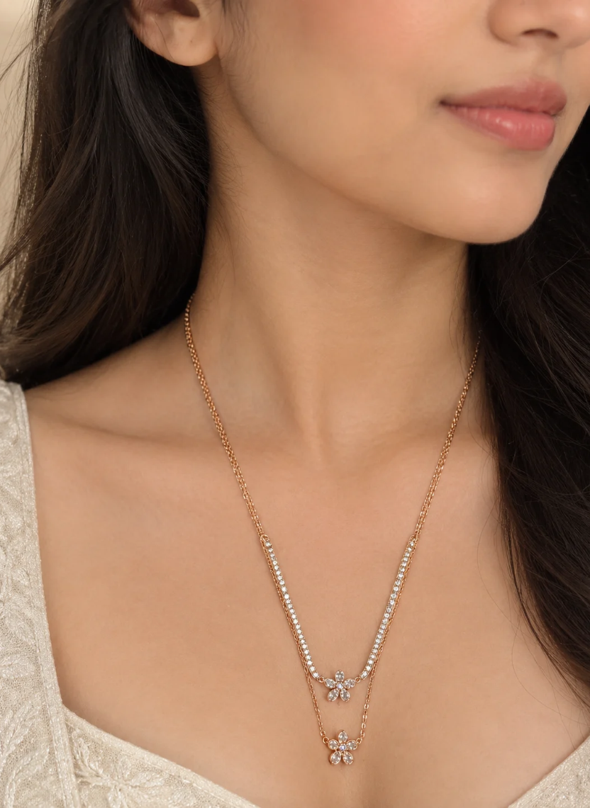 Double Flower Layered Necklace