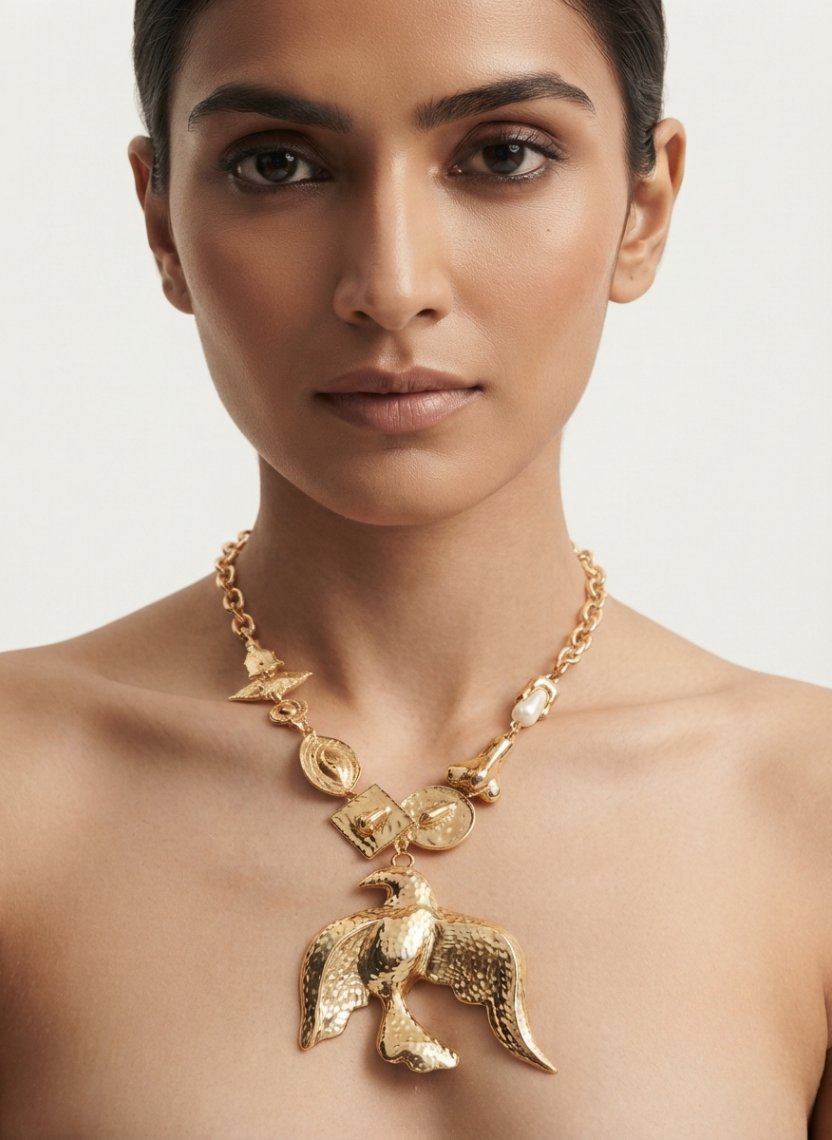 Gold Bird Pearl Necklace