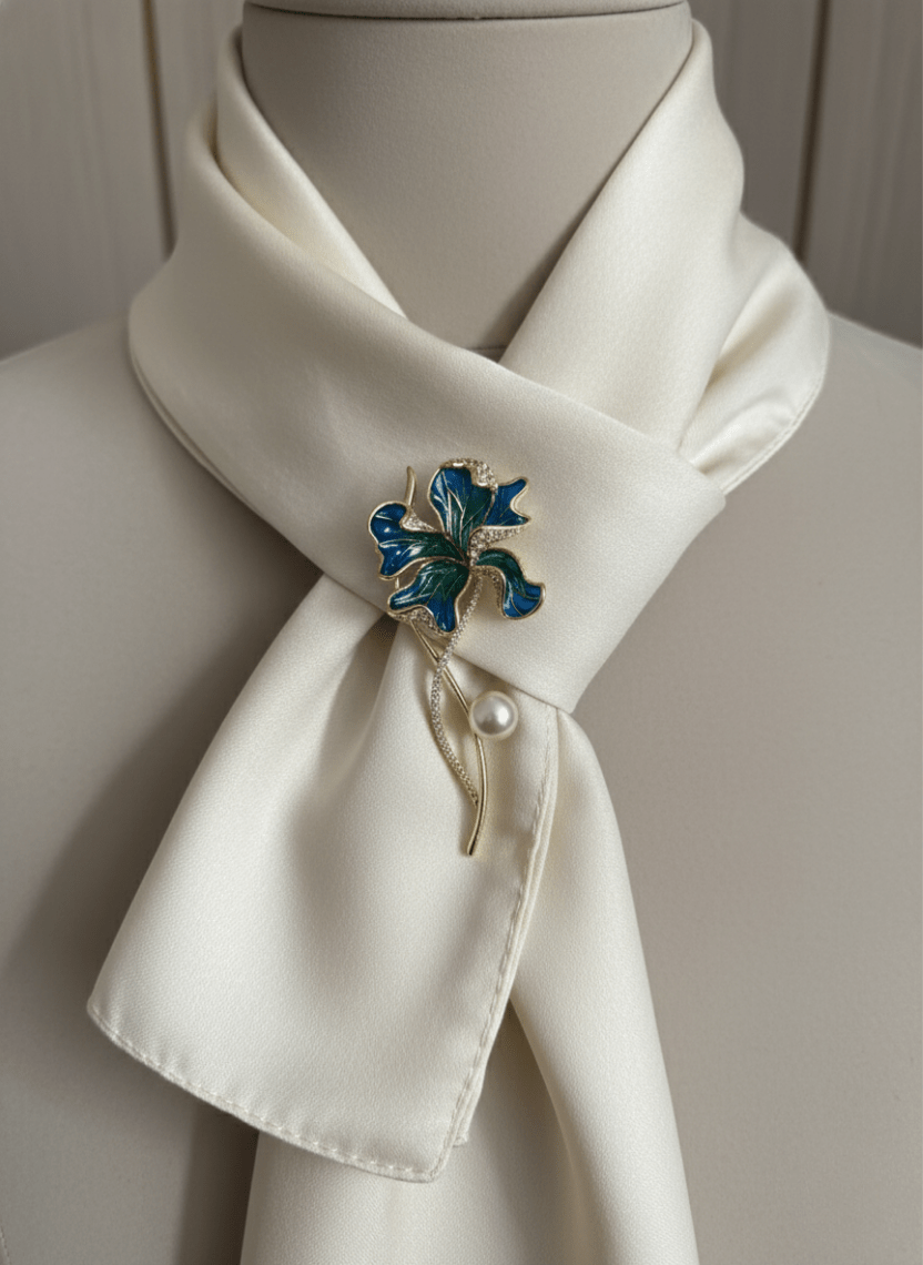 Azure Flower Pearl Accent Brooch - WEB-B-010 - Luxeria