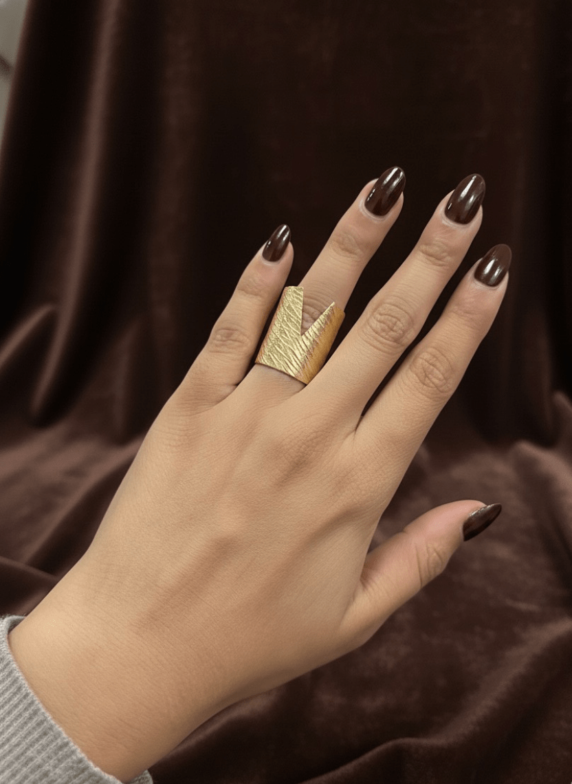 Bark Textured Brass Statement Ring - WEB-R-10 - Luxeria