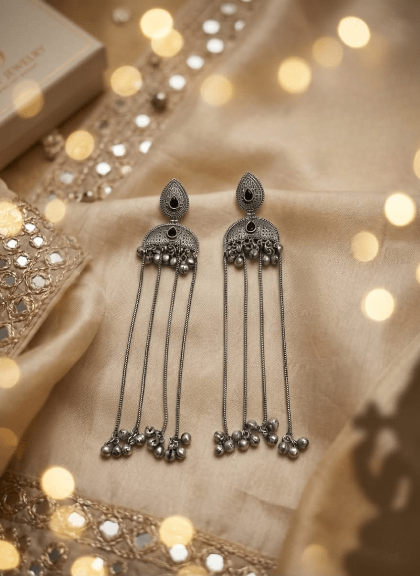 Black Drop German Silver Earring - NAK-EAR-001 - Luxeria