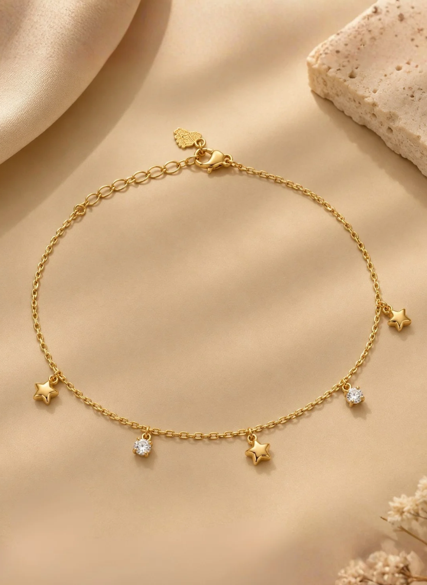 Gold Star Crystal Anklet