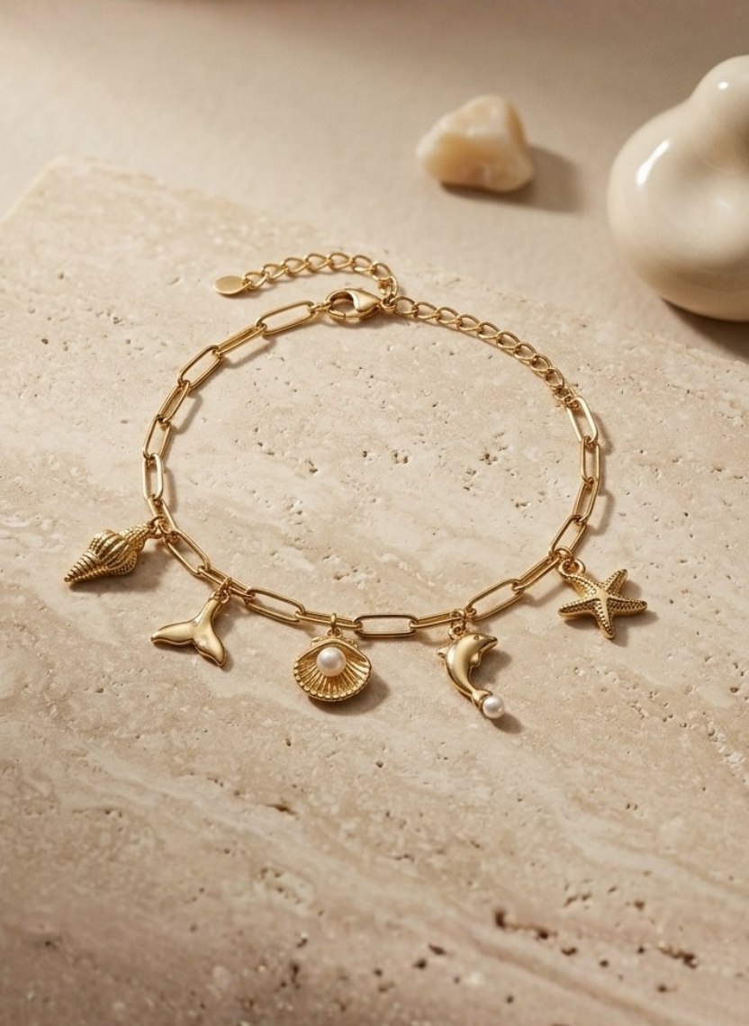 Gold Ocean Charm Anklet