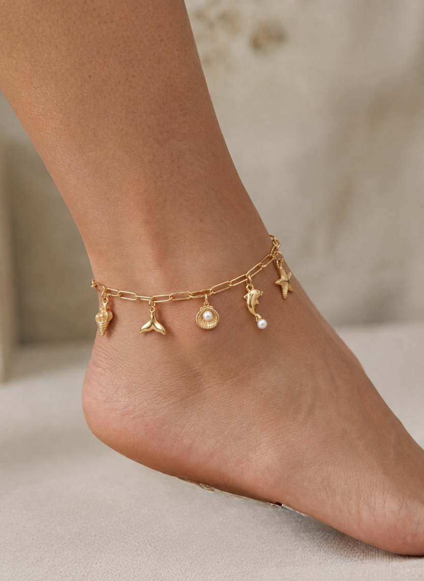 Gold Ocean Charm Anklet