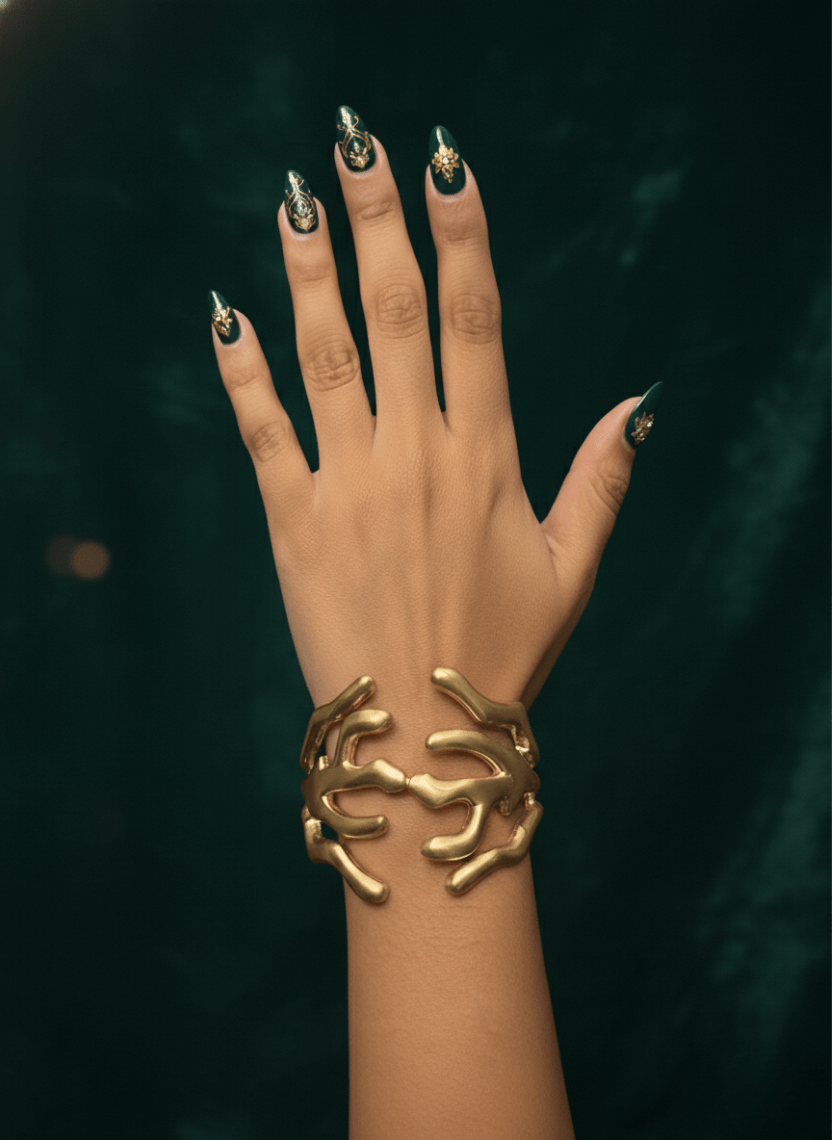 Coral Gold Cuff Brass Bracelet - WEB-K-9 - Luxeria