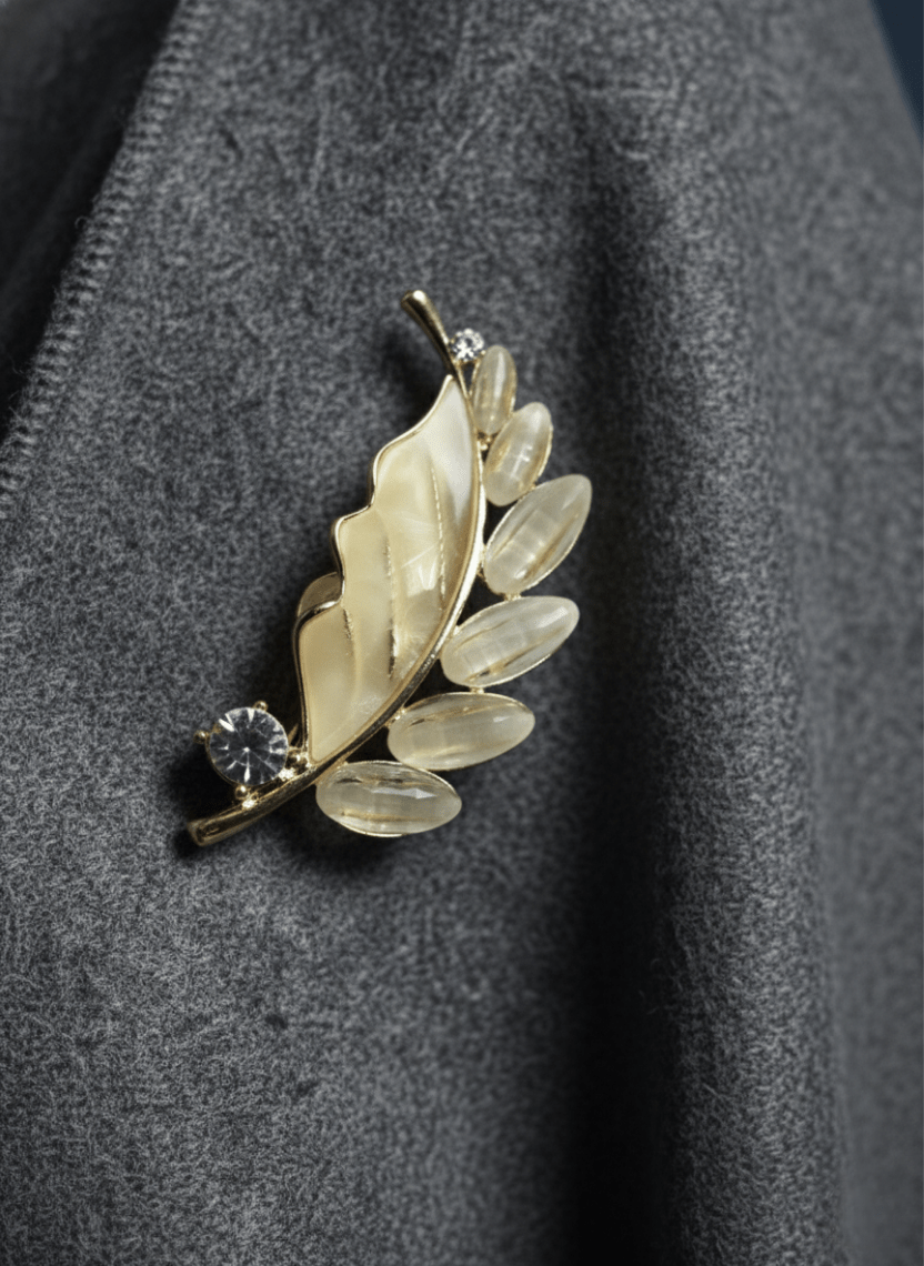 Dainty Dawn Leaf Brooch Pin with stone - WEB-B-001 - Luxeria