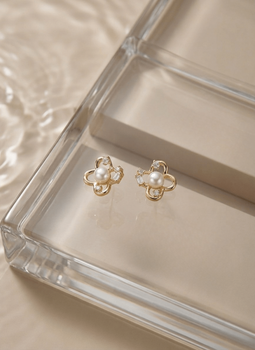Daisy Pearl Stud Earrings - NAK-EAR-007 - Luxeria