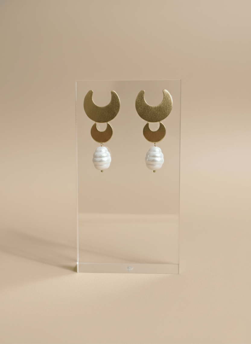 Desert Moon Brass Pearl Drop Earrings - WEB-E-008 - Luxeria
