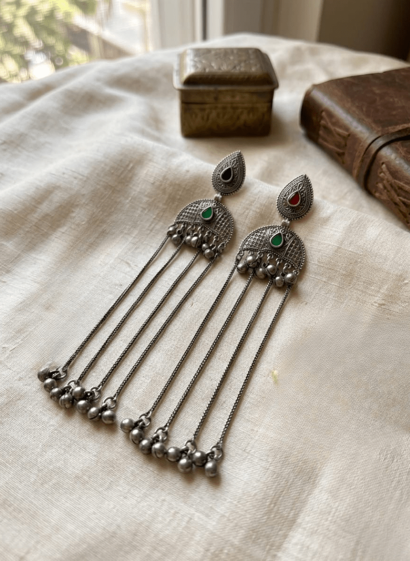 Dual Stone German Silver Earring - NAK-EAR-001 - Luxeria