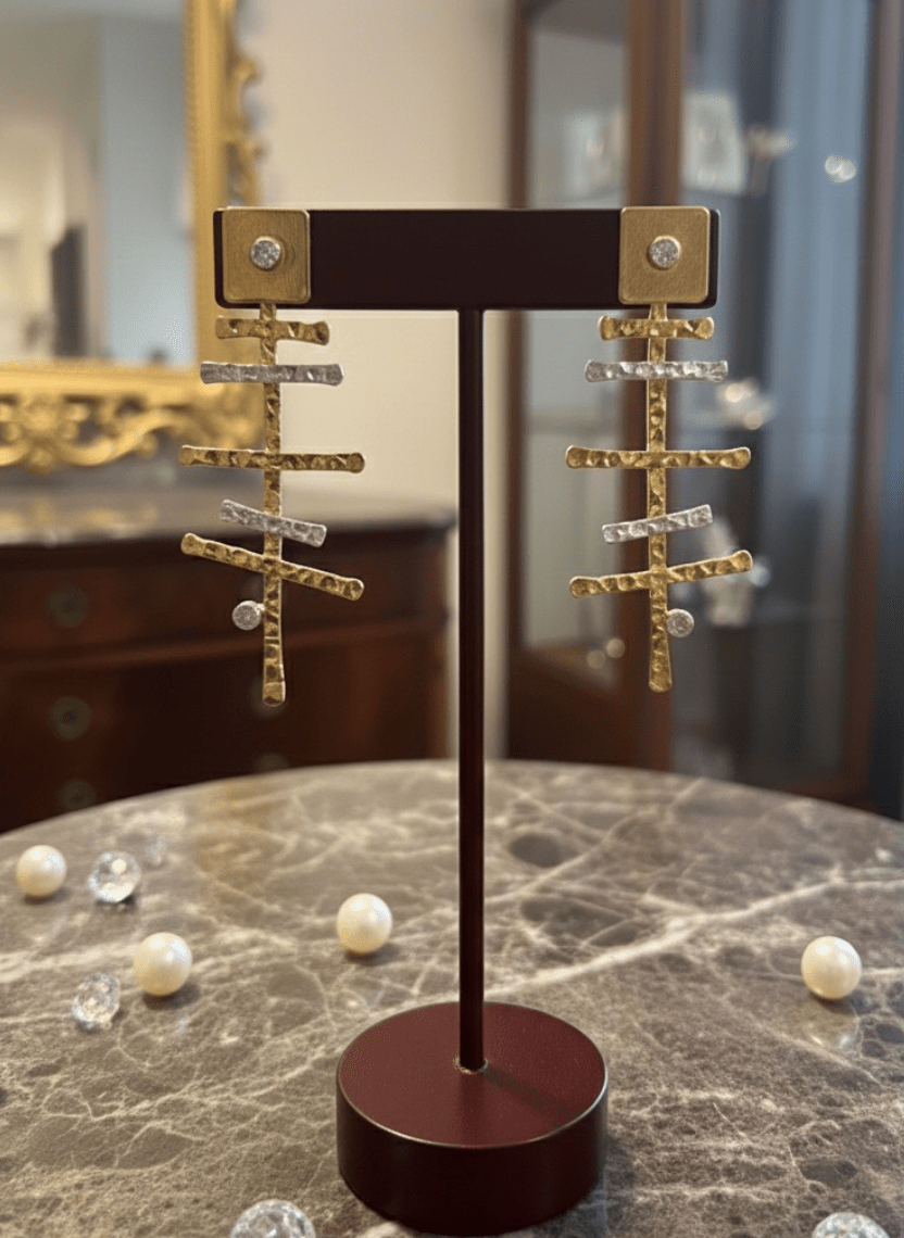 Dual Tone Ribs Brass Earrings with Textured Bars - WEB-ER-8 - Luxeria
