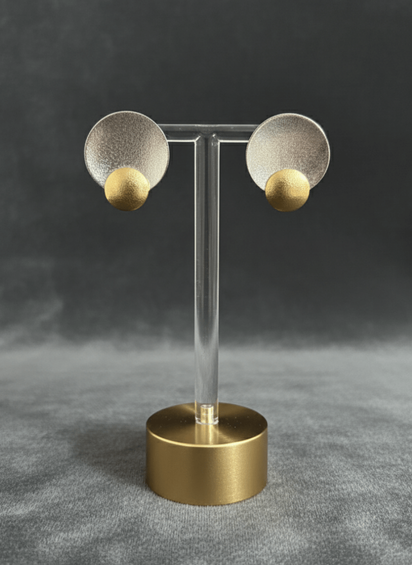 Duality Brass Stud Earrings - WEB-E-002 - Luxeria