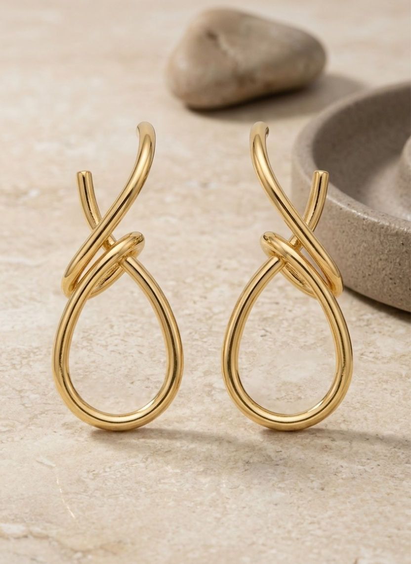 Gold Twist Teardrop Statement Earrings