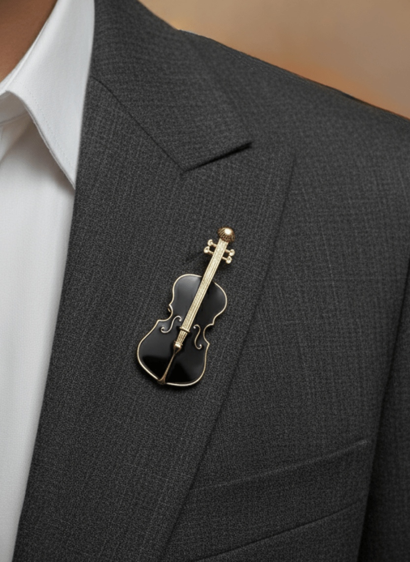 Enamel Black Guitar Brooch Pin - WEB-B-002 - Luxeria