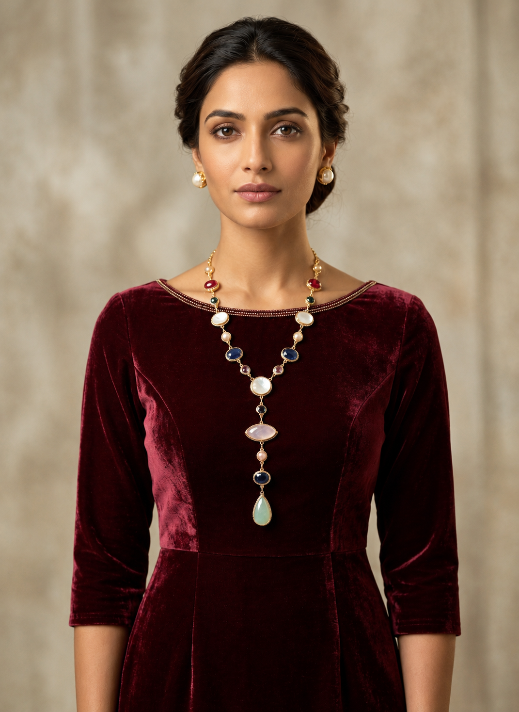 Multicolor Gemstone Y-Necklace Set