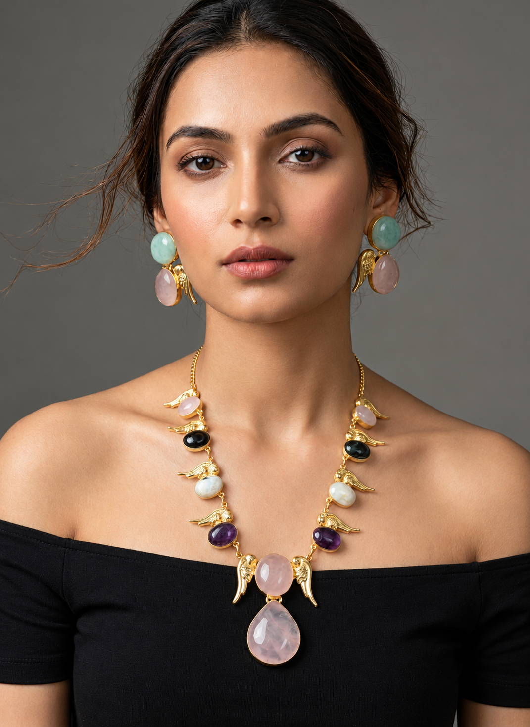 Gold Gemstone Wings Set