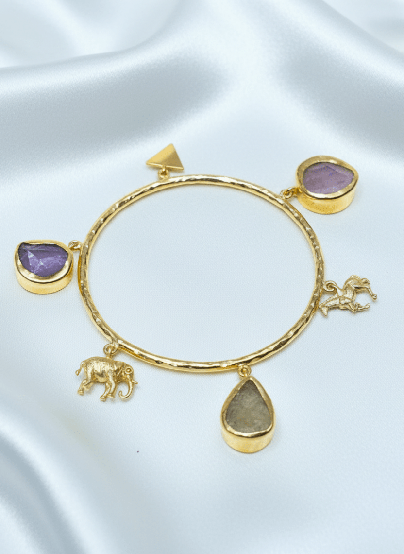 Fortunes Balance Brass Bangle with Charms - WEB-K-16 - Luxeria