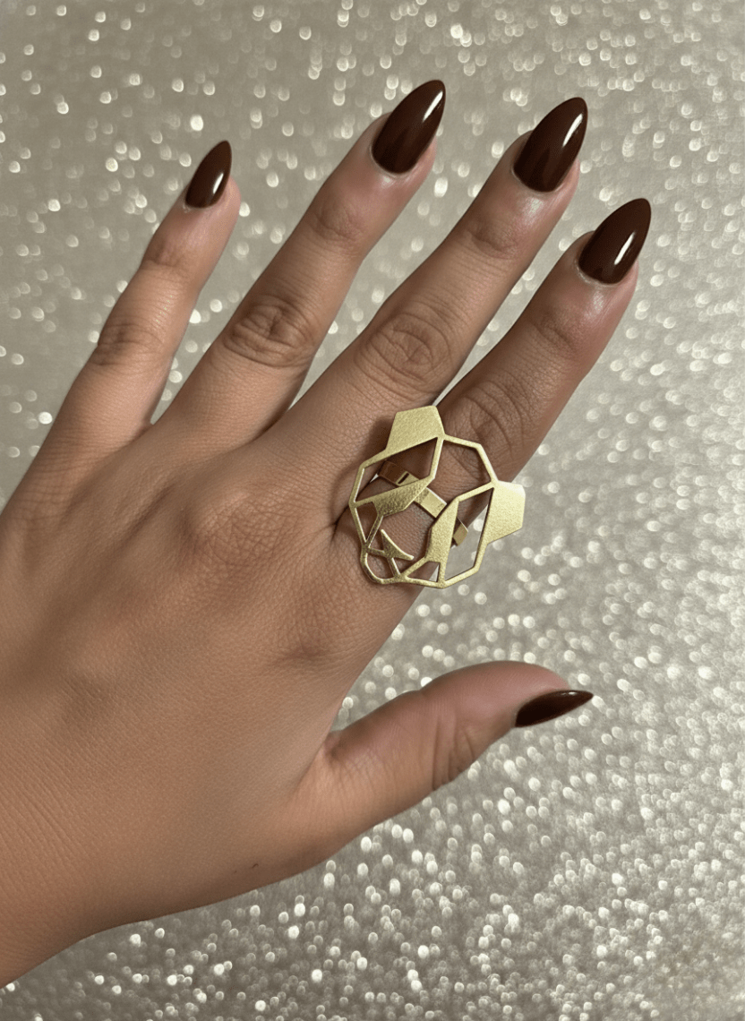 Geometric Panda Brass Statement Ring - WEB-R-007 - Luxeria