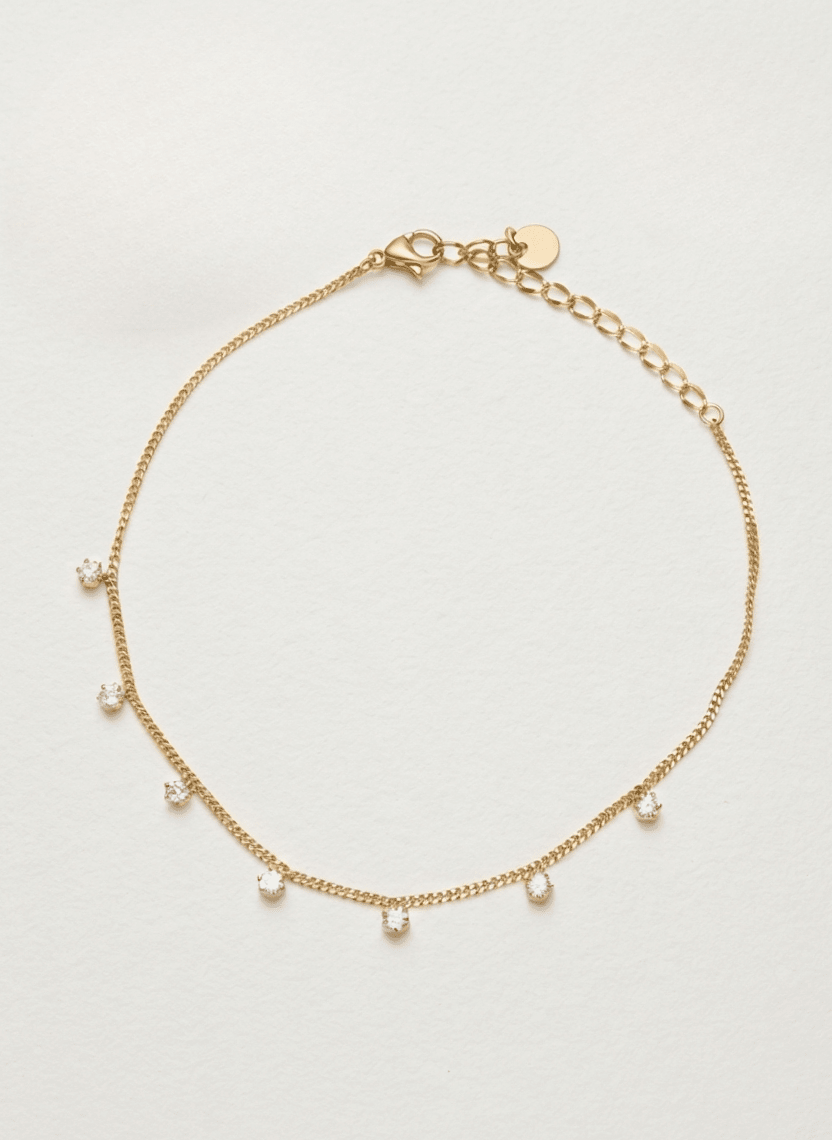 Gold Crystal Charm Anklet - NAK-ANK-003-A - Luxeria