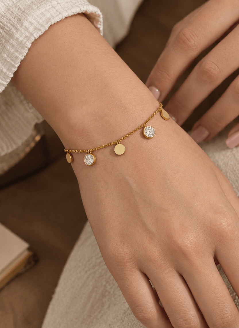 Gold Crystal Disc Bracelet - 6NAK-ANK-002 - Luxeria