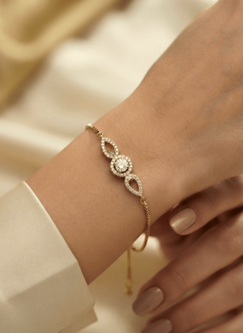 Gold Crystal Halo Bracelet - LABHBLT-C3-5-E - Luxeria