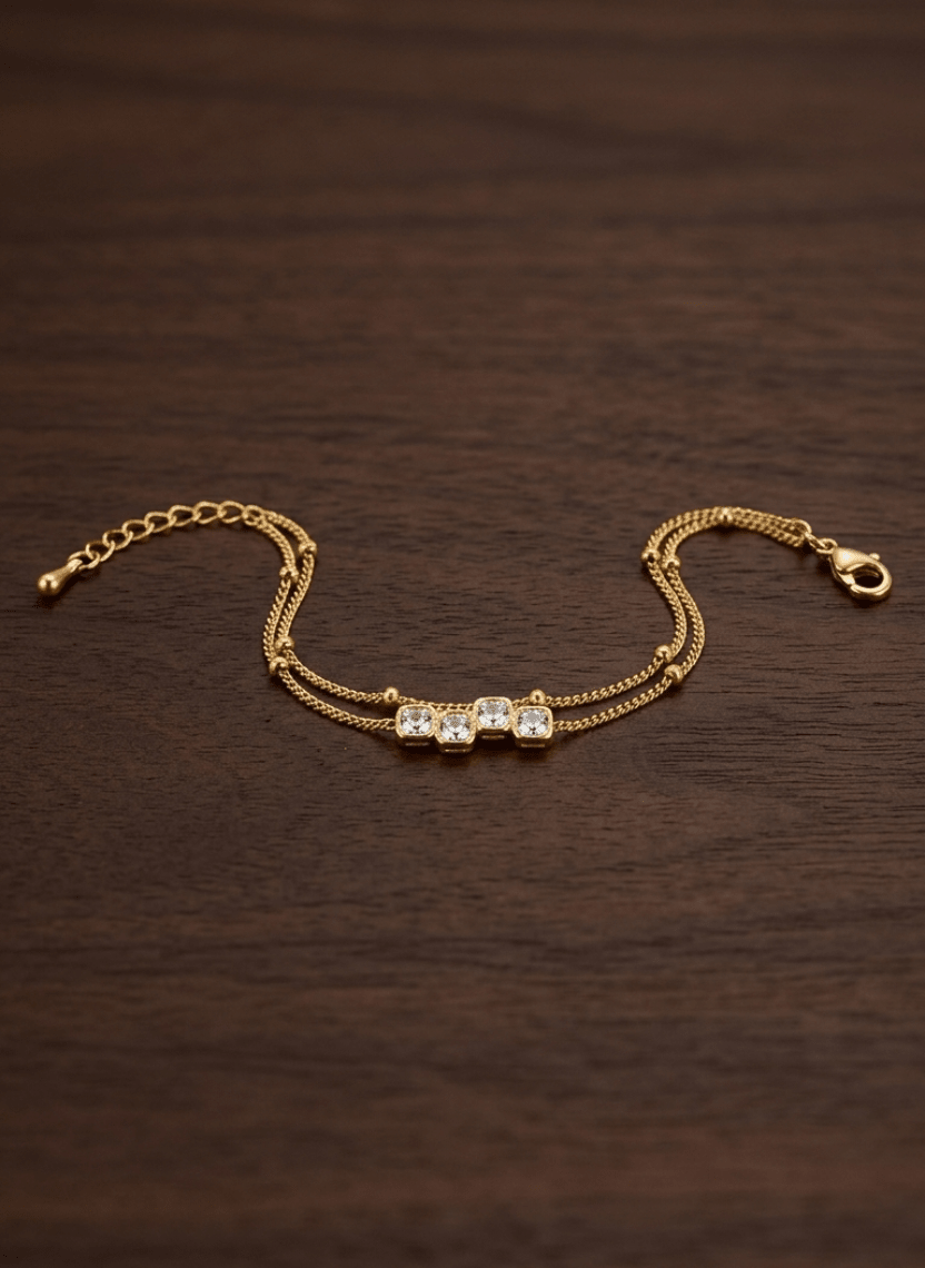 Gold Layered Crystal Chain Bracelet -  - Luxeria