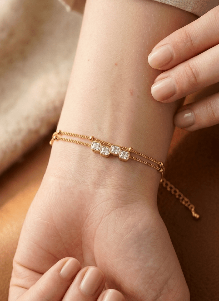 Gold Layered Crystal Chain Bracelet -  - Luxeria