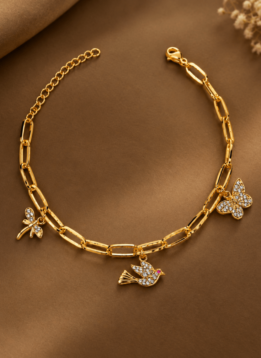 Gold Nature Charm Bracelet - LUXBLT-C3-16 - Luxeria