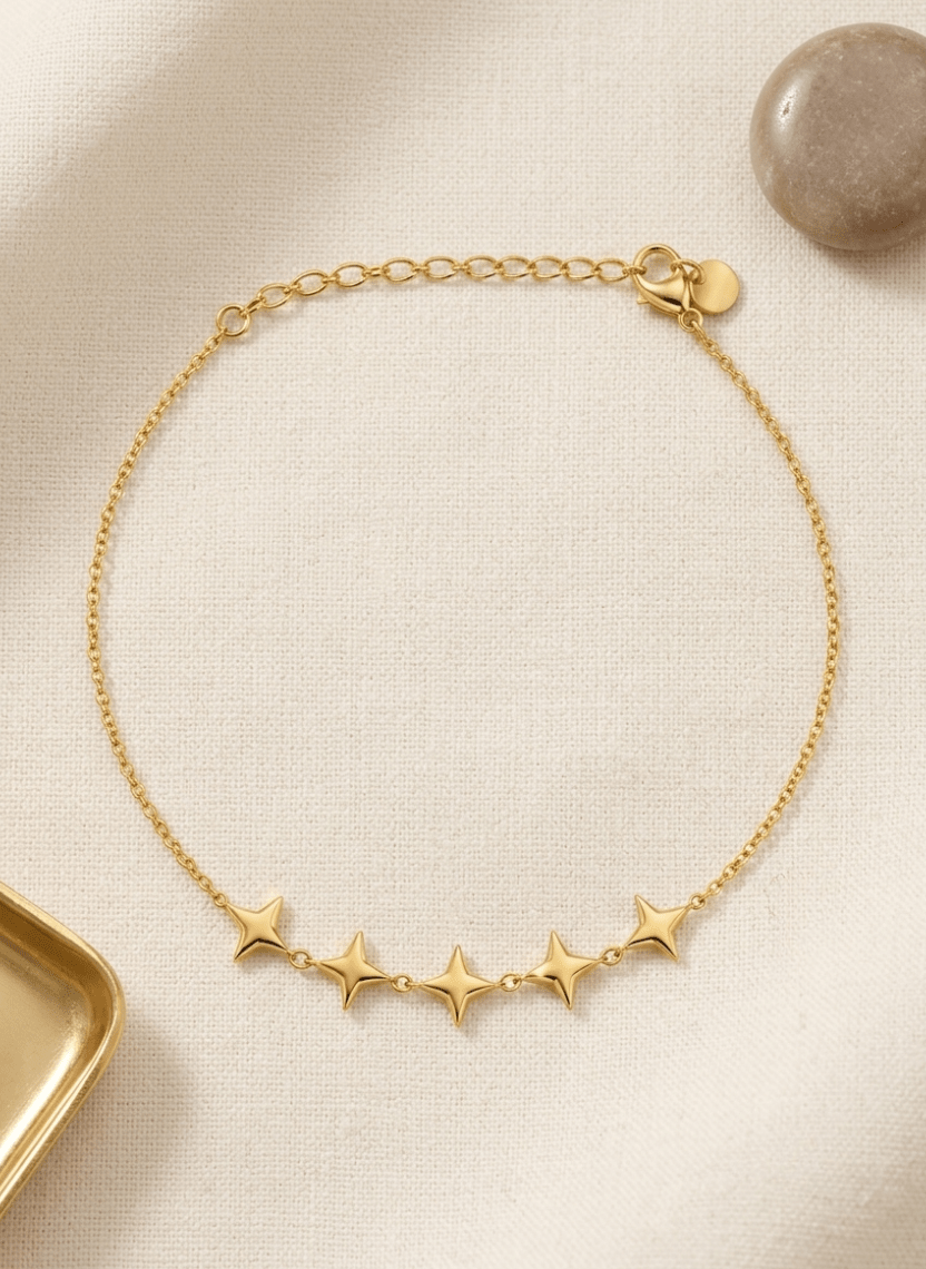 Gold Sparkle Charm Anklet - 6NAK-ANK-003-D - Luxeria