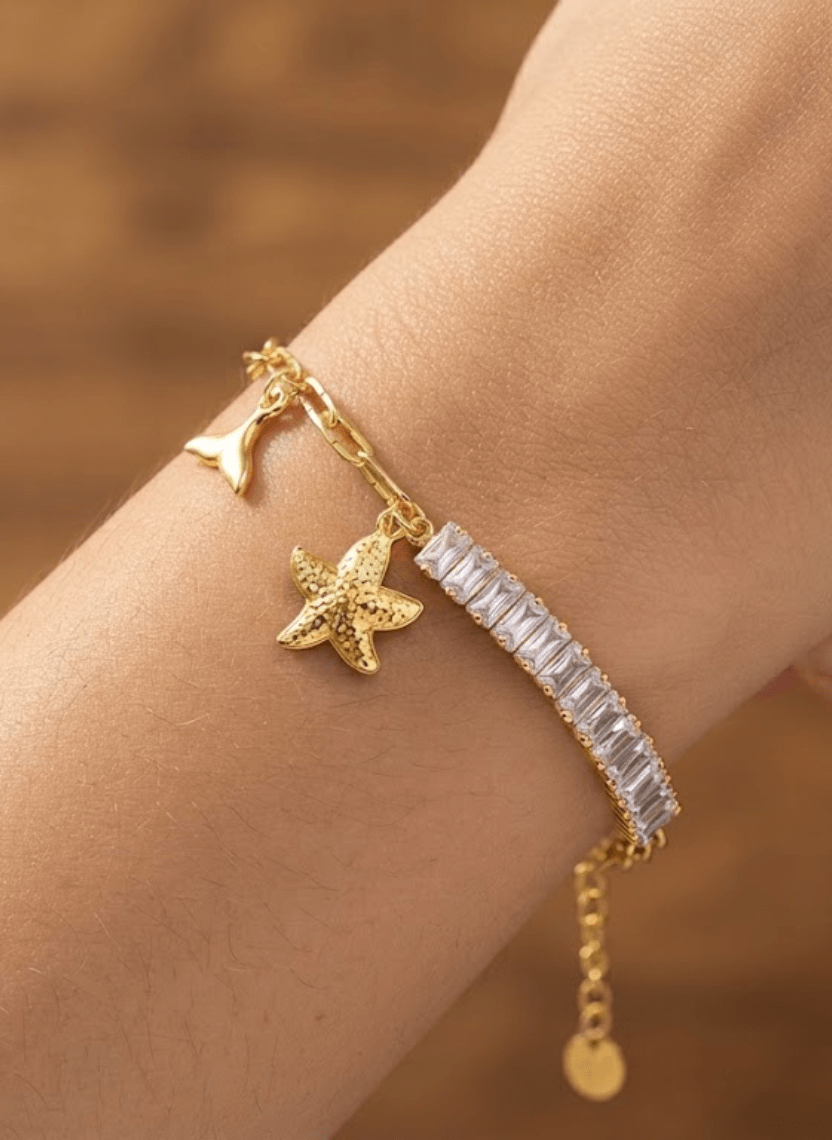 Gold Starfish Charm Bracelet -  - Luxeria