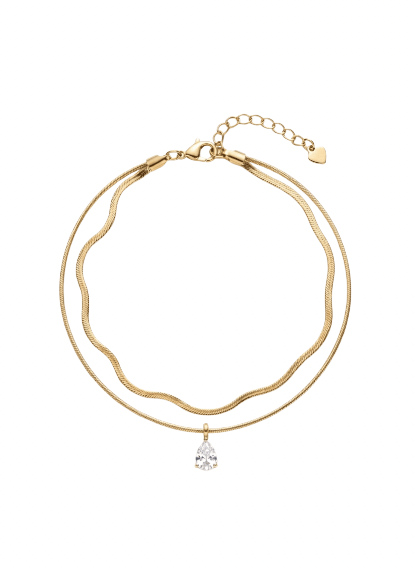 Gold Teardrop Crystal Anklet - LUX-ANK-C3-3 - Luxeria