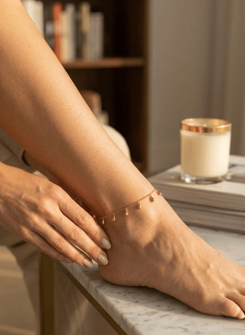 Golden Bead Anklet - LUXANK-C3-1 - Luxeria